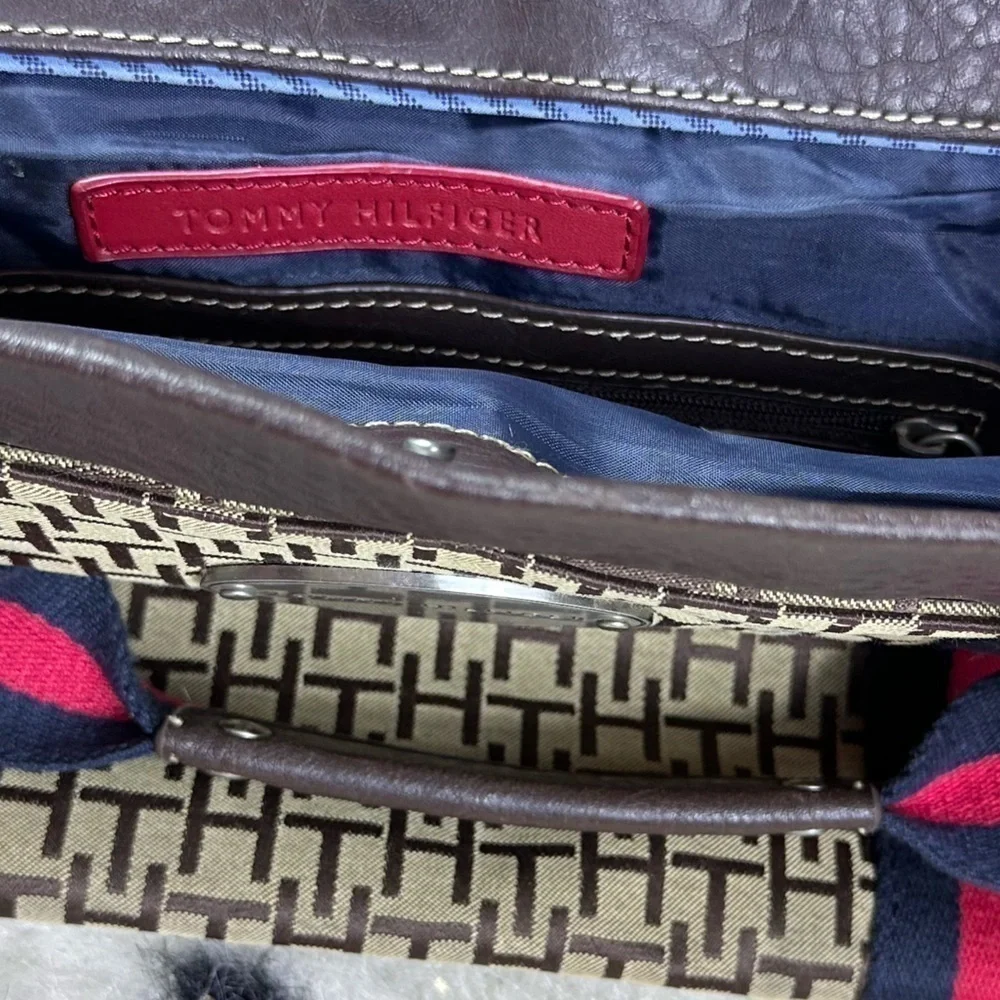 Tommy Hilfiger Women’s Y2K Vintage Brown and Red Large Canvas Monogram Tote Bag